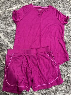 Midnight by Carole Hochman Bright Magenta Short Sleeve Top & Shorts Pajama Set